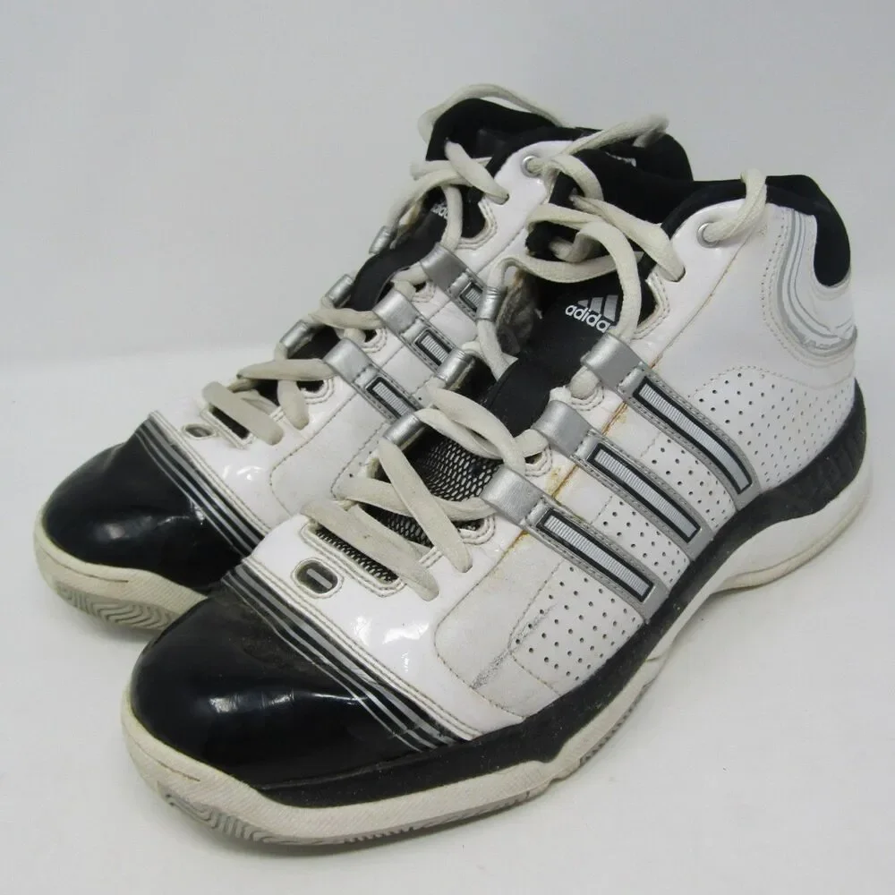 Adidas Men's US 9.5 Athletic Shoes White Black Silver Lace Up Mid Top Basketball